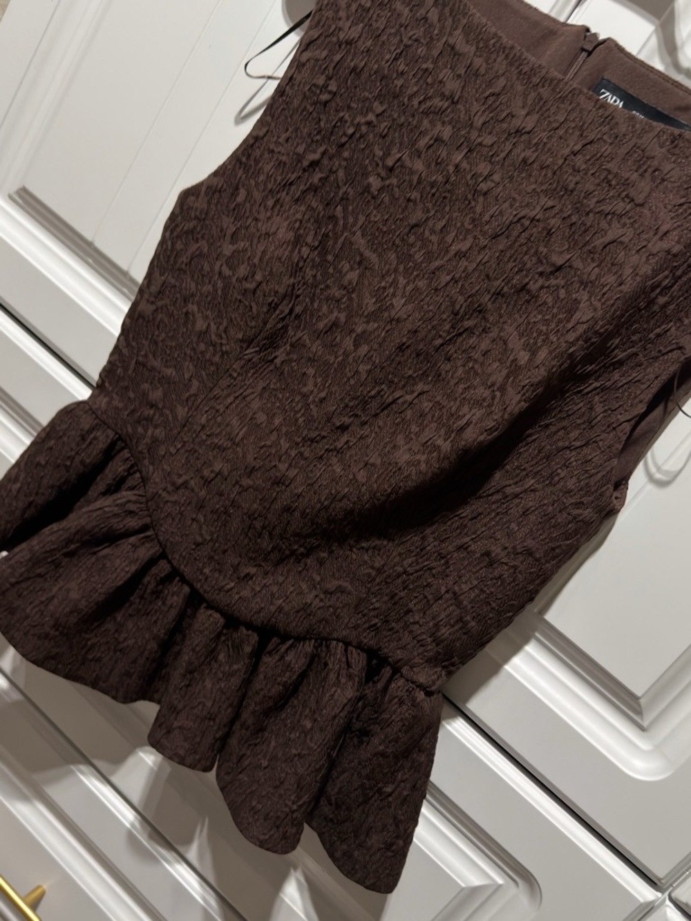 Zara Brown Textured peplum Top